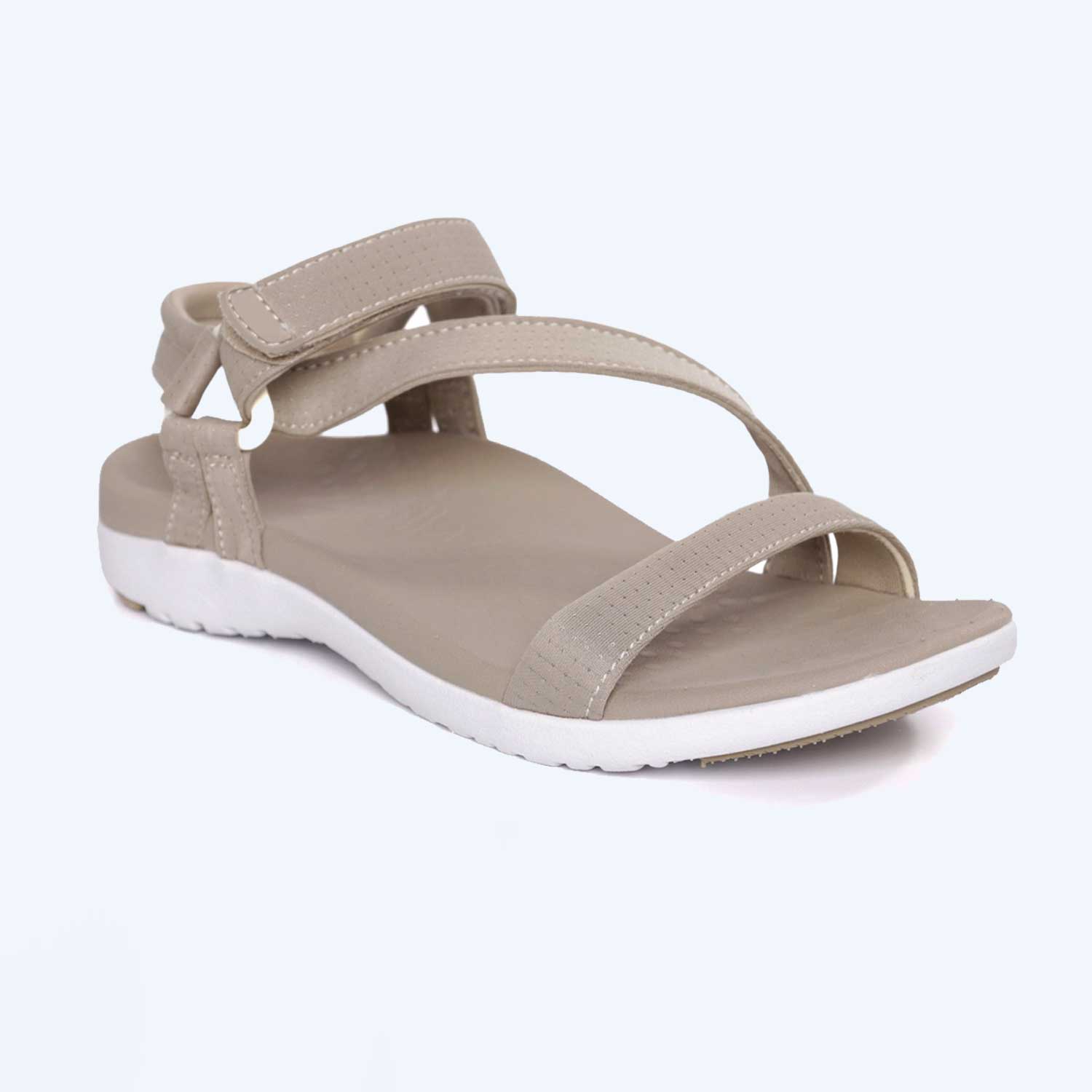 A black open-toe sandal called Anna, with a white sole and adjustable ankle and toe straps, displayed on a plain light background.