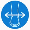 A blue circular sign with a white outline of a human nose and a double-headed horizontal arrow passing through it, indicating to breathe through the nose.