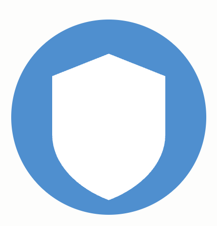 A white shield icon centered on a blue circular background.
