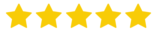 Five yellow stars are displayed in a horizontal row on a light gray background.
